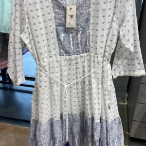 Women's Grey & White Printed Short Dress - L